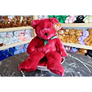 TY Beanie Buddy - Teddy the Bear (Cranberry) | MWMT | Vintage | Rare